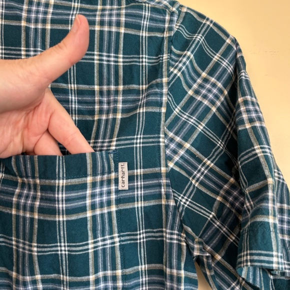 Carhartt men’s shirt blue green plaid short sleeve button front medium - Picture 2 of 8